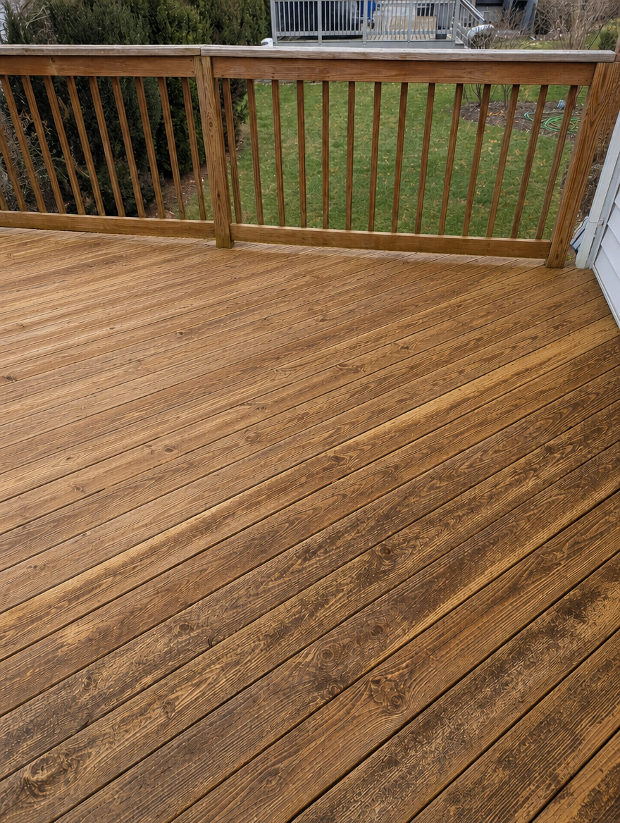 Cedar deck restoration — Rivervale, NJ — after