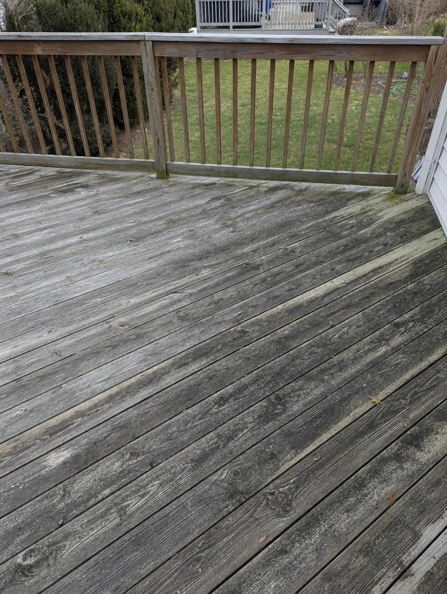 Cedar deck restoration — Rivervale, NJ — before